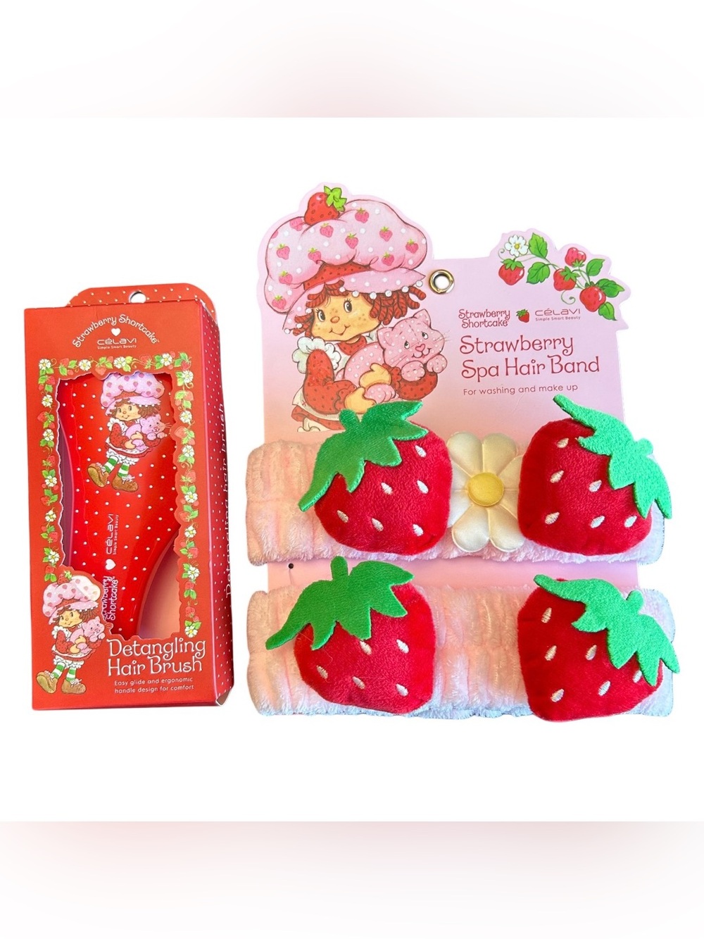 Strawberry Shortcake Beauty Lot Spa Hair Band Set, Detangling Hairbrush New